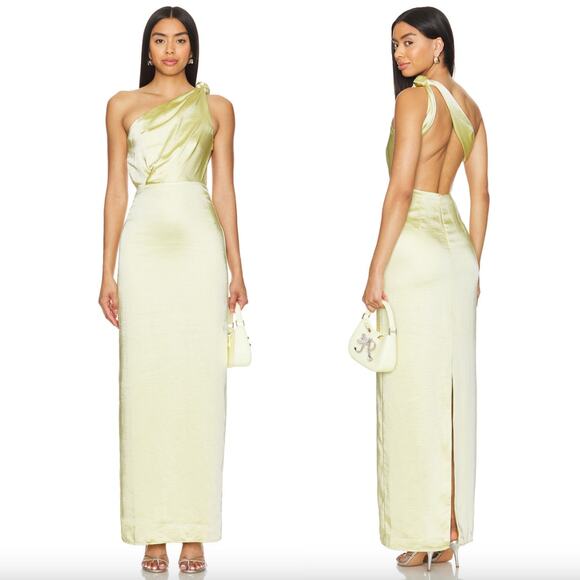 Lovers and Friends | NWT Bella Gown in Baby Yellow Satin One Shoulder Maxi XS - Picture 1 of 14